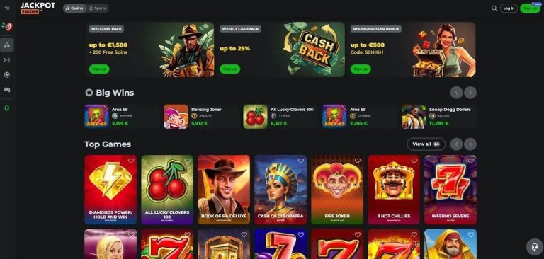Jackpot Raider Casino page accueil
